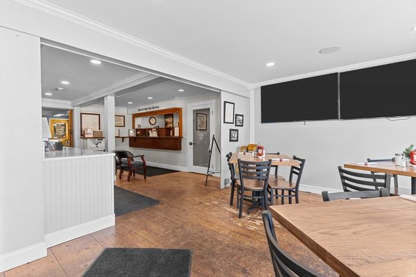 Dining room, Interior, Recessed Lighting, Wood Texture Flooring