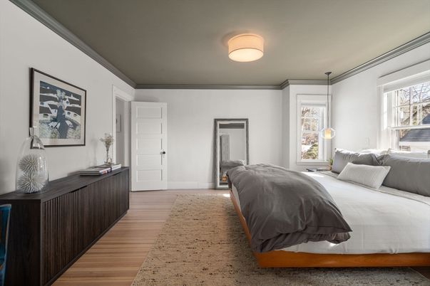 Bedroom, Interior, Pendant Lights, Wood Texture Flooring