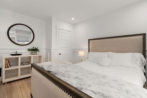 Bedroom, Interior, Recessed Lighting, Wood Texture Flooring