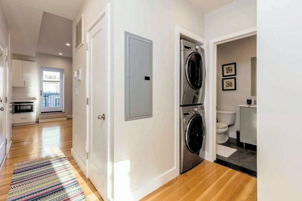 Interior, Recessed Lighting, Utility Closets, Washer, Wood Texture Flooring