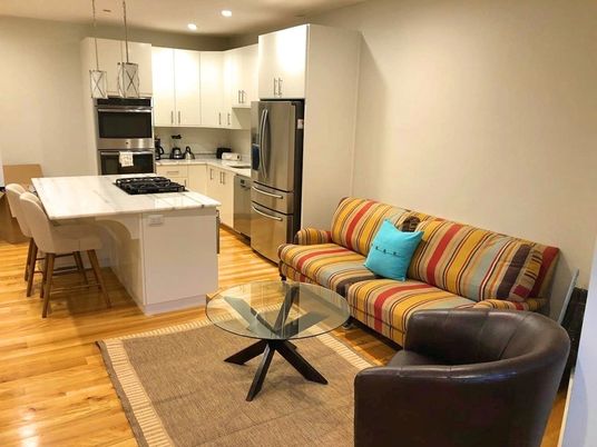 Interior, Kitchen, Living room, Pendant Lights, Recessed Lighting, Stainless Steel Appliances, Wood Texture Flooring
