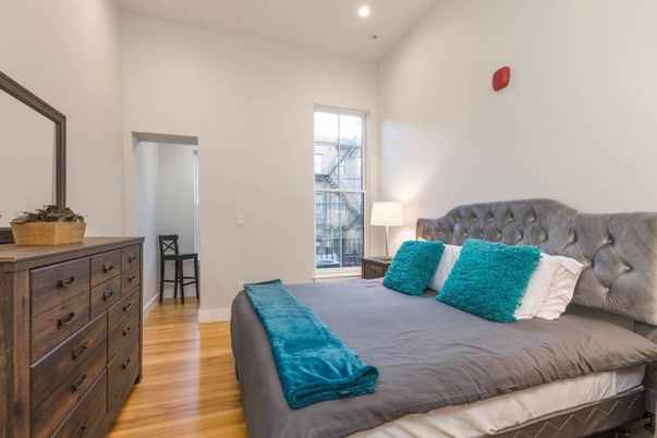 Bedroom, Interior, Recessed Lighting, Wood Texture Flooring