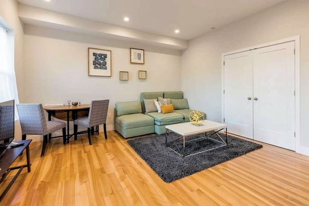 Dining room, Interior, Living room, Recessed Lighting, Wood Texture Flooring