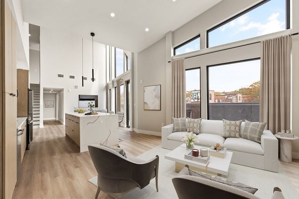 Interior, Kitchen, Living room, Pendant Lights, Recessed Lighting, Wood Texture Flooring