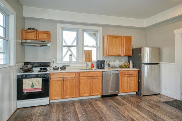 Interior, Kitchen, Stainless Steel Appliances, Wood Texture Flooring