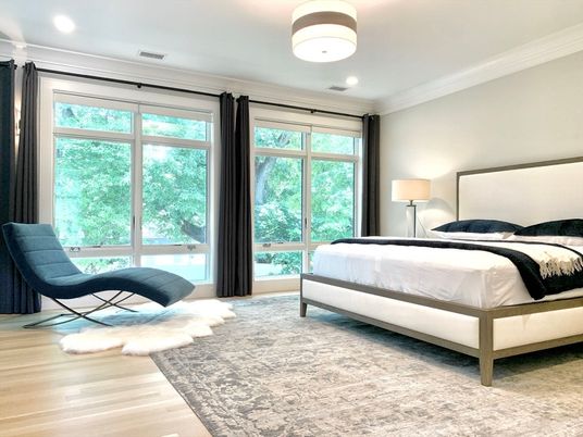 Bedroom, Interior, Recessed Lighting, Wood Texture Flooring
