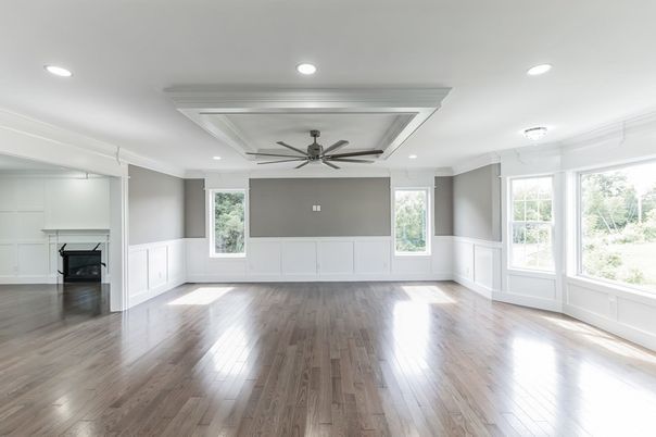 Empty room, Fireplace, Interior, Recessed Lighting, Wood Texture Flooring