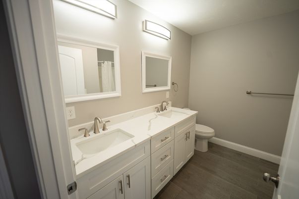 Bathroom, Dual Sink Vanities, Interior, Wood Texture Flooring
