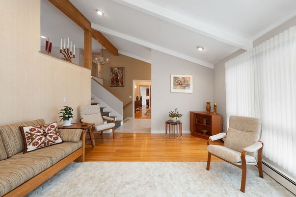 Interior, Living room, Recessed Lighting, Wooden Beams, Wood Texture Flooring
