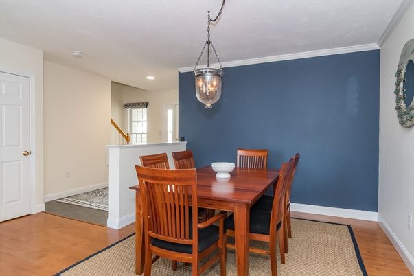 Dining room, Interior, Pendant Lights, Recessed Lighting, Wood Texture Flooring