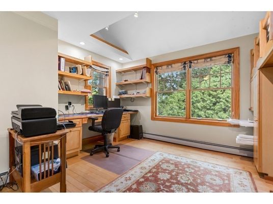 Home Office, Interior, Recessed Lighting, Wood Texture Flooring