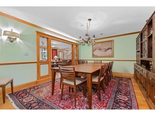Chandelier, Dining room, Interior, Wood Texture Flooring