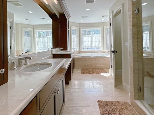 Bathroom, Dual Sink Vanities, Glass Shower, Interior, Recessed Lighting