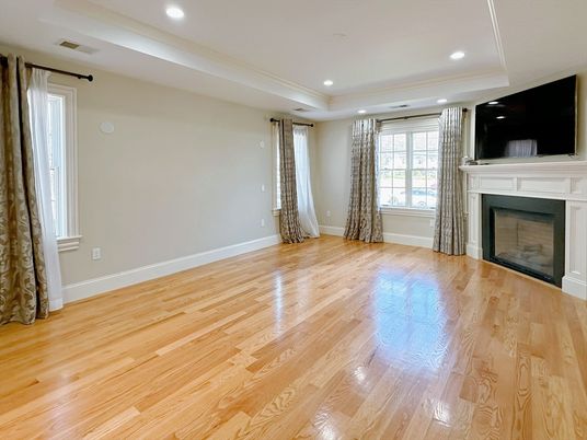 Empty room, Fireplace, Interior, Recessed Lighting, Wood Texture Flooring