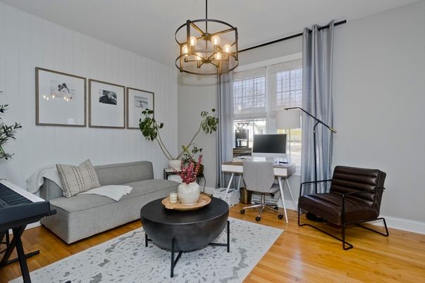 Chandelier, Home Office, Interior, Pendant Lights, Wood Texture Flooring