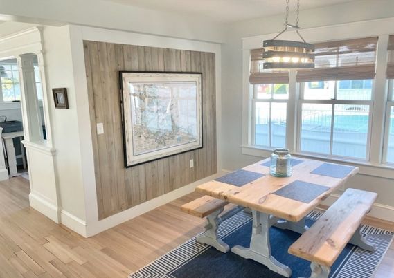 Dining room, Interior, Pendant Lights, Wood Texture Flooring