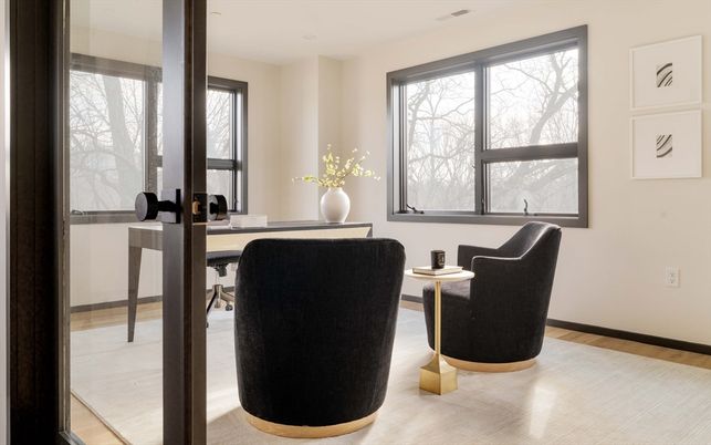 Home Office, Interior, Recessed Lighting, Wood Texture Flooring