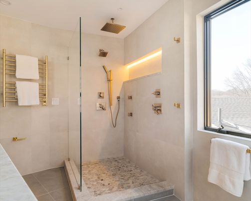 Bathroom, Glass Shower, Interior, Recessed Lighting