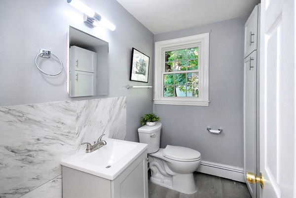 Bathroom, Interior, Marble Walls, Wood Texture Flooring