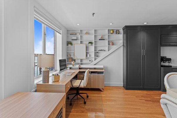 Home Office, Interior, Recessed Lighting, Wood Texture Flooring