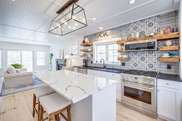 Interior, Kitchen, Living room, Pendant Lights, Recessed Lighting, Stainless Steel Appliances, Wood Texture Flooring