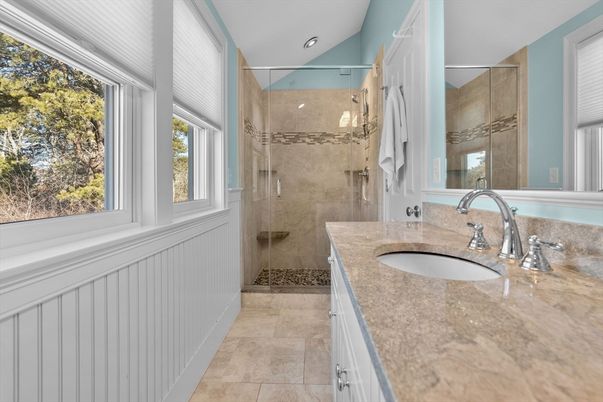 Bathroom, Dual Sink Vanities, Glass Shower, Interior, Recessed Lighting