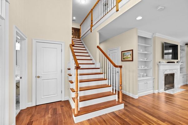 Fireplace, Interior, Recessed Lighting, Wood Texture Flooring