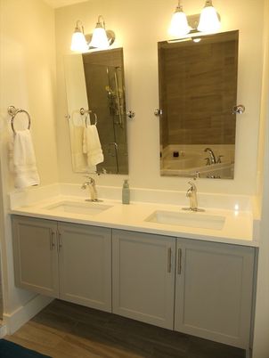 Bathroom, Dual Sink Vanities, Interior, Wood Texture Flooring