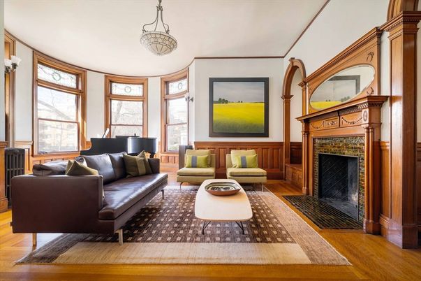 Fireplace, Interior, Living room, Pendant Lights, Wood Texture Flooring