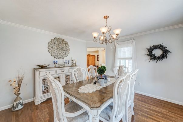 Chandelier, Dining room, Interior, Wood Texture Flooring