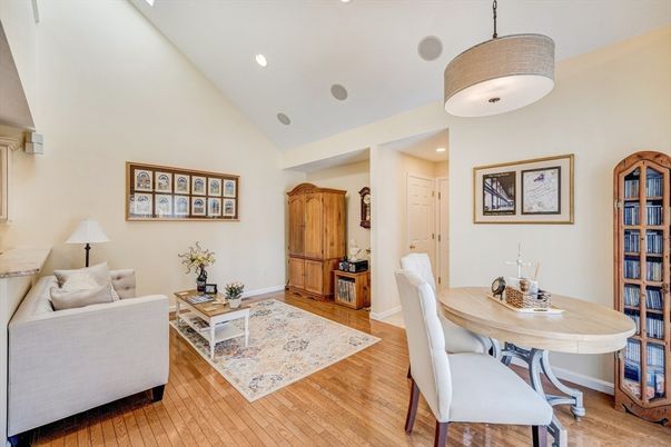 Dining room, Interior, Living room, Recessed Lighting, Wood Texture Flooring