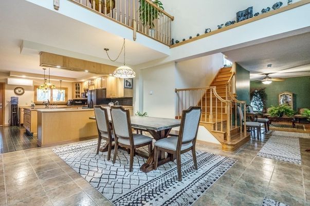 Dining room, Interior, Kitchen, Pendant Lights, Wood Texture Flooring