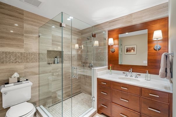 Bathroom, Glass Shower, Interior, Recessed Lighting