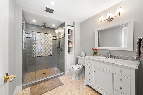 Bathroom, Glass Shower, Interior, Recessed Lighting