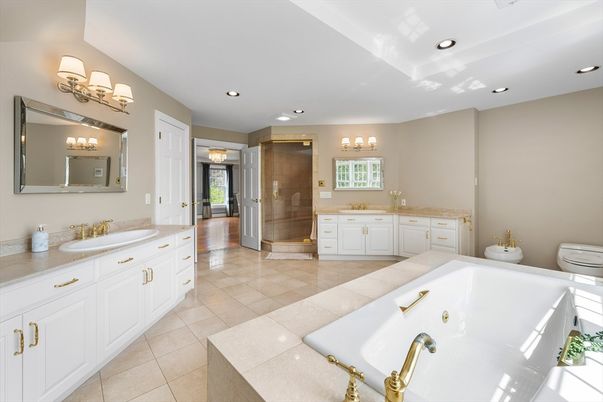Bathroom, Dual Sink Vanities, Glass Shower, Interior, Recessed Lighting