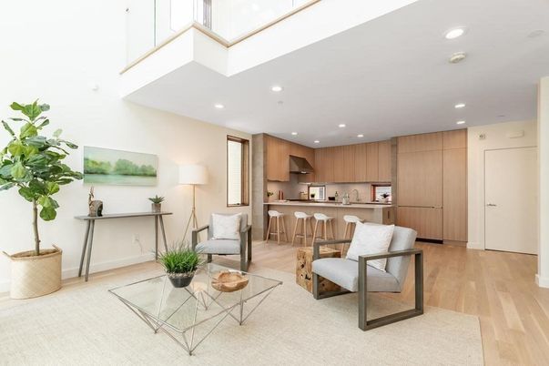 Interior, Kitchen, Living room, Recessed Lighting, Wood Texture Flooring