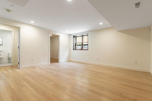 Bathroom, Empty room, Interior, Recessed Lighting, Wood Texture Flooring