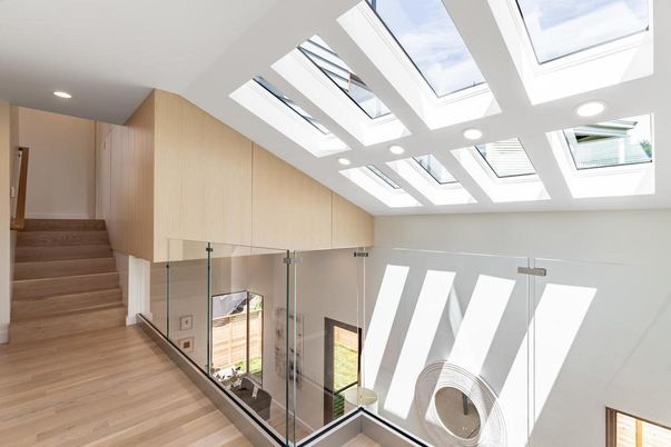 Glass Ceilings, Interior, Recessed Lighting, Wood Texture Flooring
