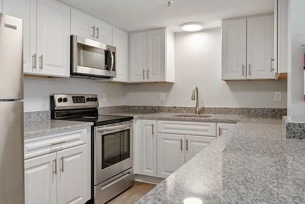 Interior, Kitchen, Stainless Steel Appliances, Wood Texture Flooring