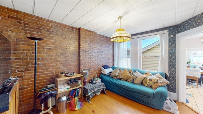 Interior, Stone Walls, Wood Texture Flooring