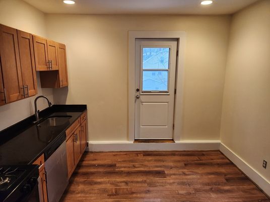 Interior, Kitchen, Recessed Lighting, Wood Texture Flooring