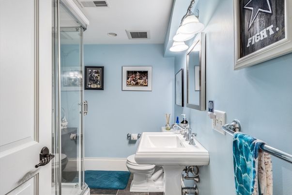 Bathroom, Glass Shower, Interior, Recessed Lighting