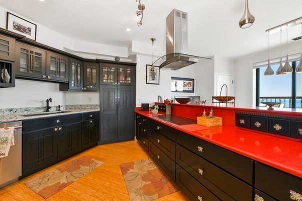 Interior, Kitchen, Pendant Lights, Recessed Lighting, Water, Wood Texture Flooring