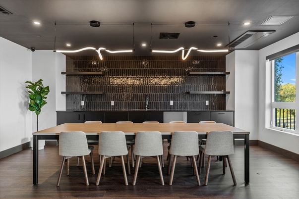 Dining room, Interior, Recessed Lighting, Wood Texture Flooring