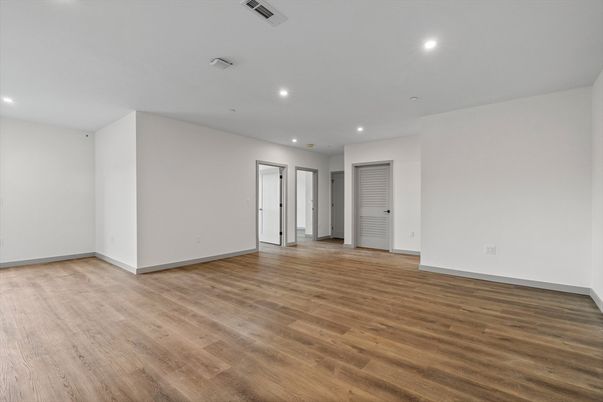 Empty room, Interior, Recessed Lighting, Wood Texture Flooring