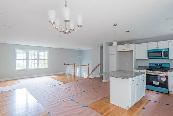 Chandelier, Dining room, Interior, Kitchen, Pendant Lights, Recessed Lighting, Stainless Steel Appliances, Wood Texture Flooring