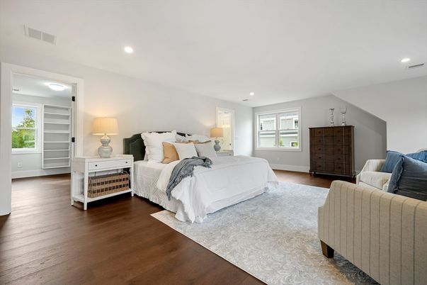 Bedroom, Interior, Recessed Lighting, Wood Texture Flooring