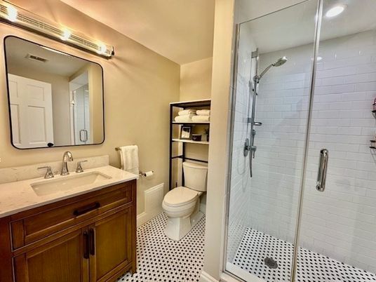 Bathroom, Glass Shower, Interior, Recessed Lighting