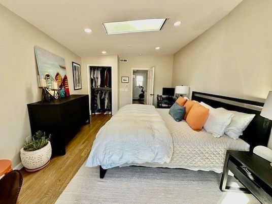 Bedroom, Interior, Recessed Lighting, Wood Texture Flooring