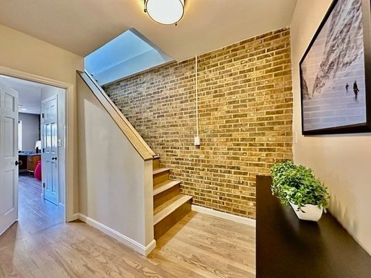 Interior, Stone Walls, Wood Texture Flooring